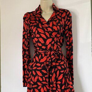 DIANE VON FURSTENBERG DVF Dress “New Jeanne Two” Wrap Lip Kiss